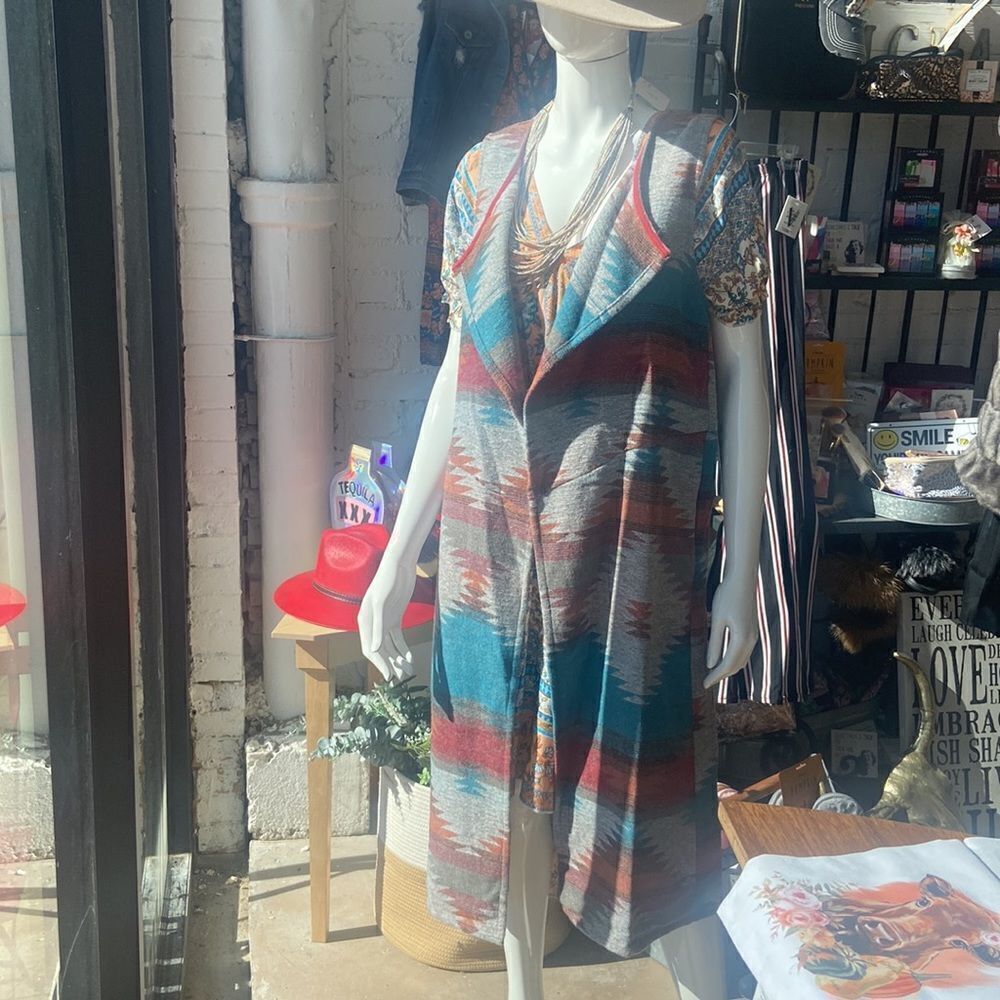 ‎Long Western Aztec Design Vest - Picture 8 of 8